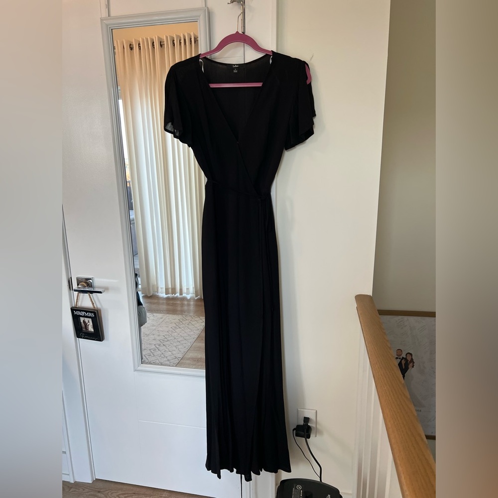 NWOT Lulus Heart of Marigold Black Wrap Maxi Dress - Picture 5 of 9